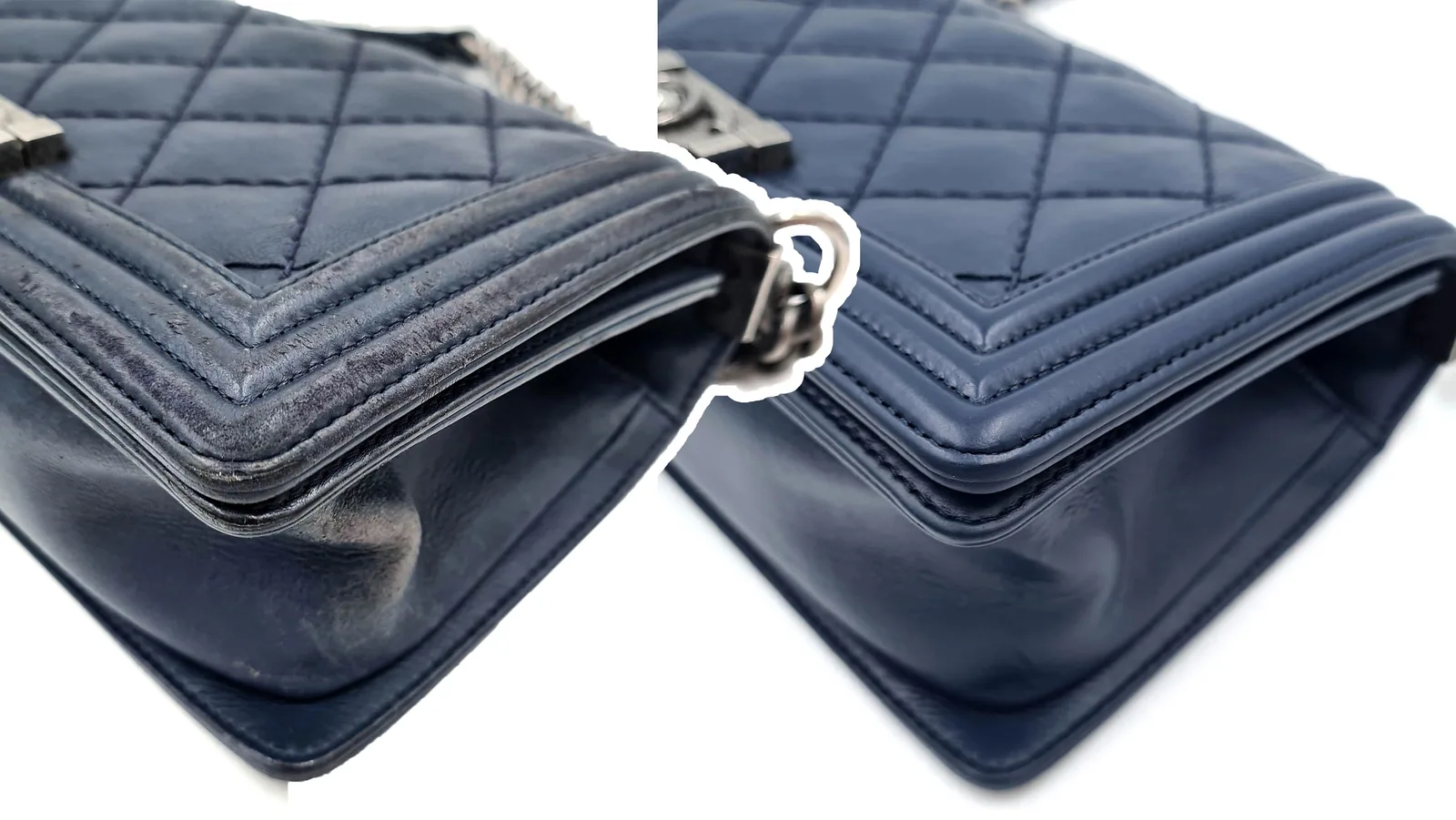 Quilted bag — Worn corners and piping restored