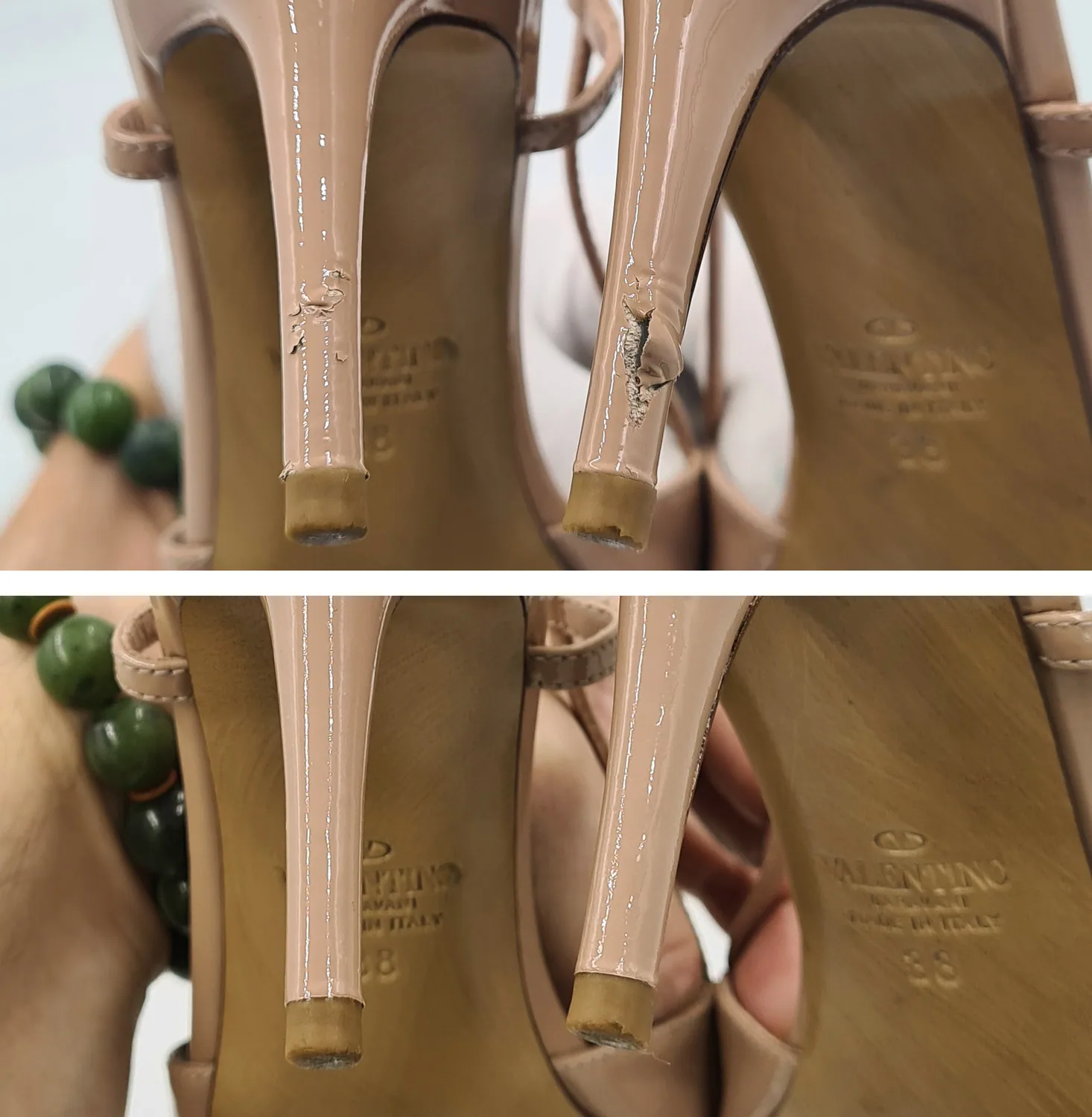 Valentino heels — Patent leather heel surface repaired